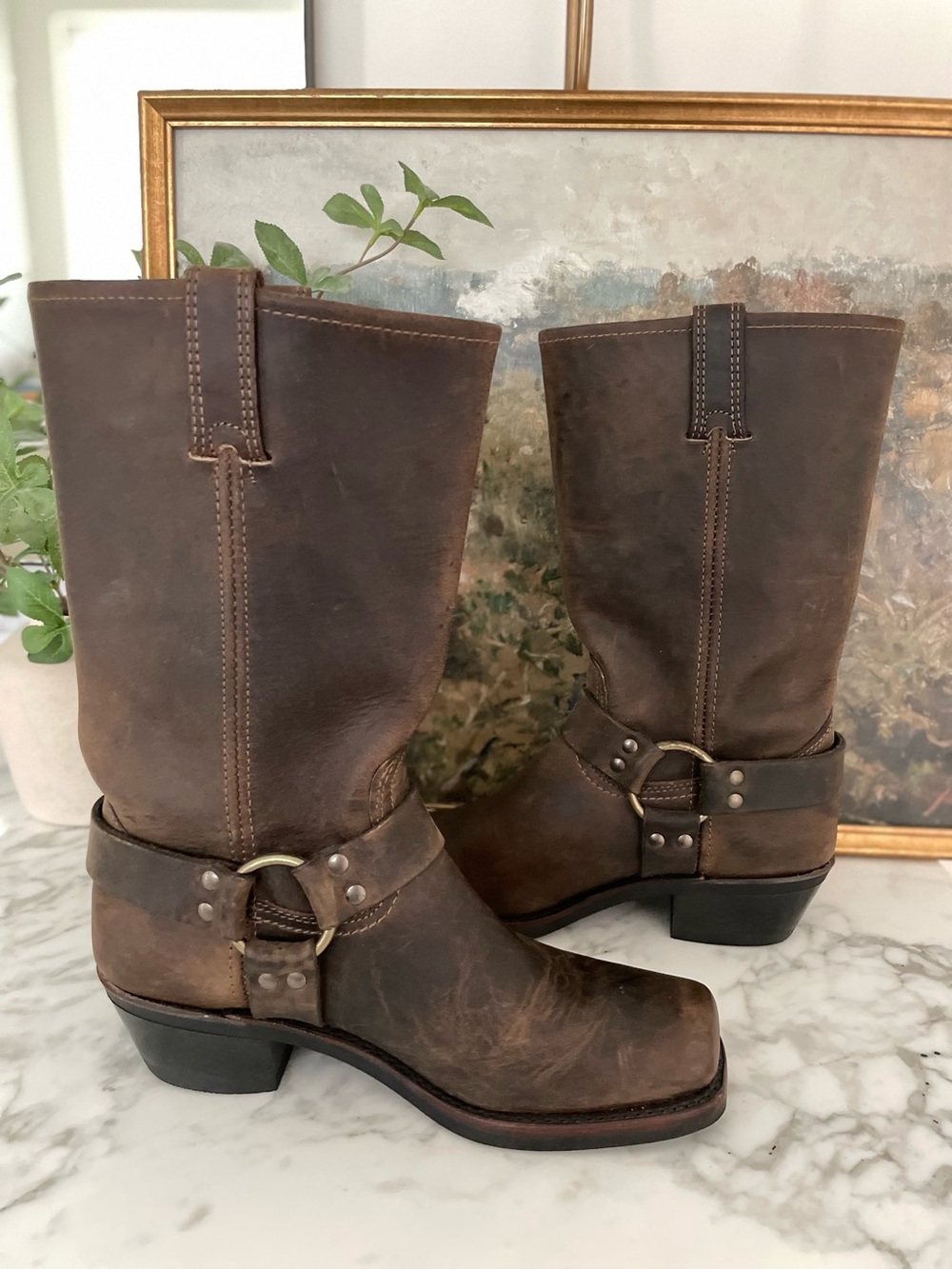 Frye 12R Tall Harness Boots 77300 Brown Leather Size 9